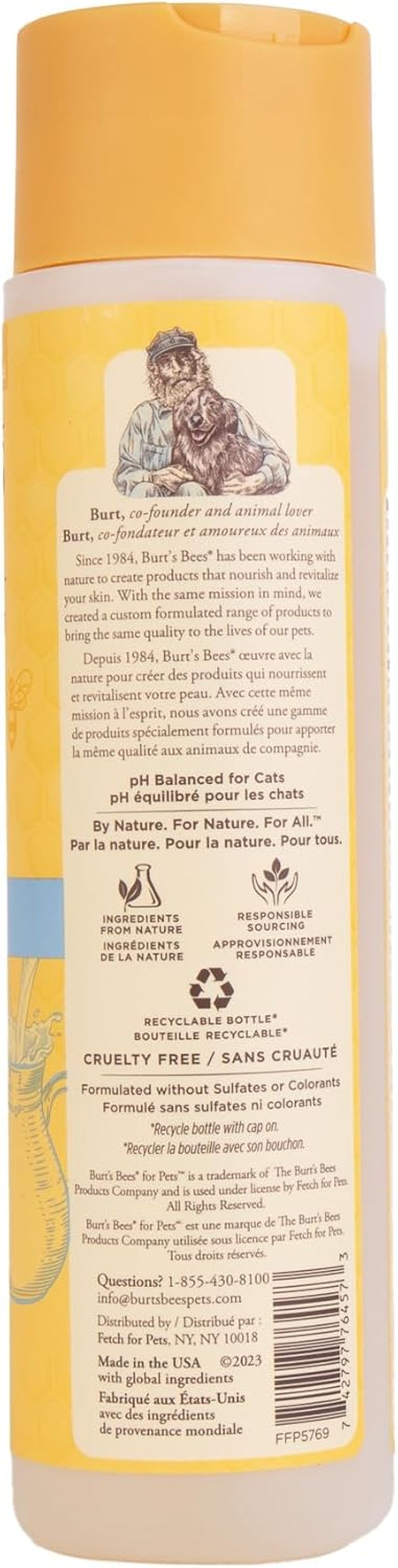 Burt'S Bees for Pets Tearless Kitten Shampoo with Buttermilk and Honey, 99% Natural Origin Gentle Cat Shampoo for Sensitive and Itchy Skin, Ph Balanced and Fragrance-Free, 10 Fl Oz