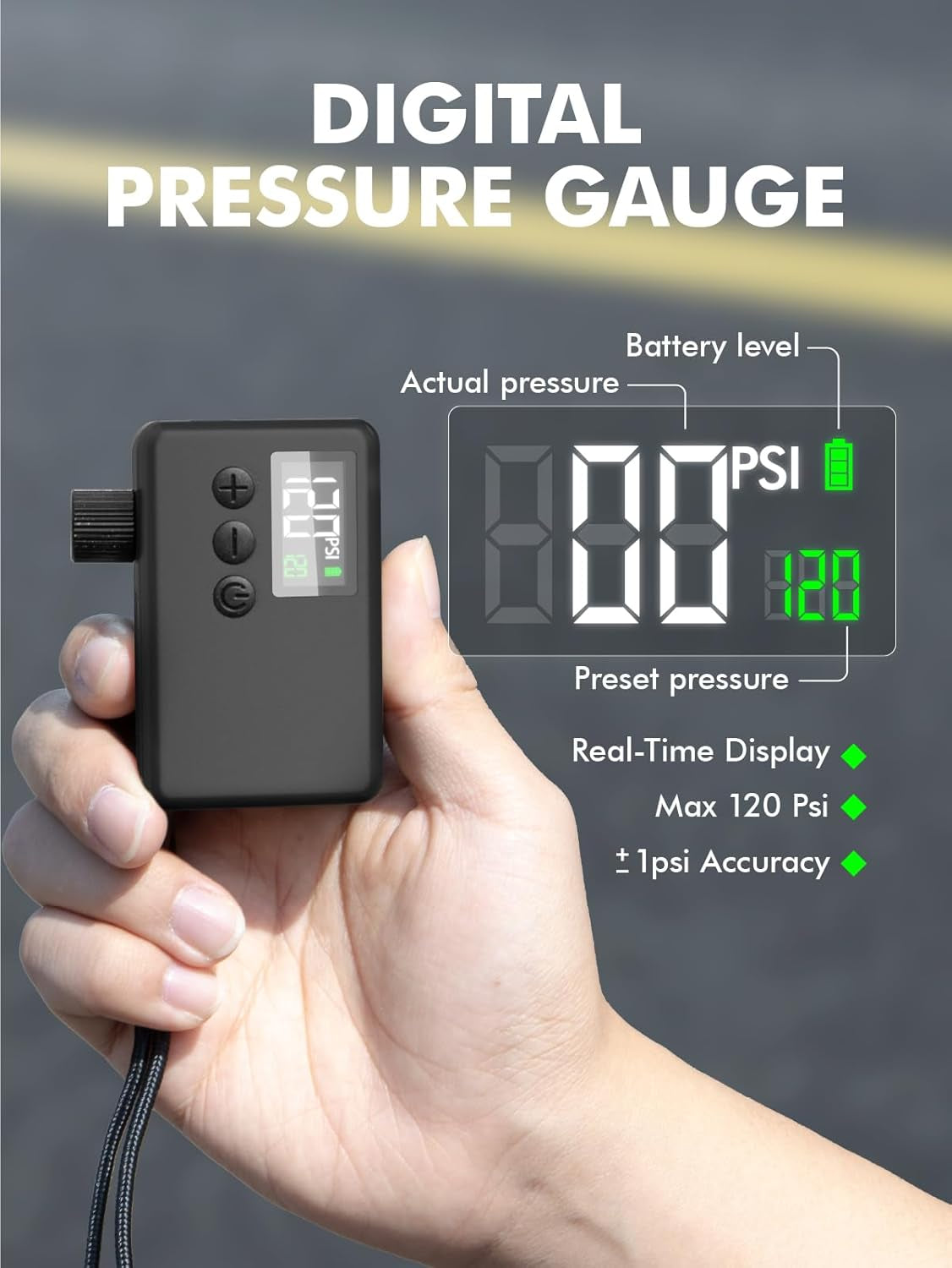 Mini Bike Tire Air Pump: Fast Inflate Portable Small Bicycle Electric Pump for Presta and Schrader Valves, 120 Psi High Pressure Pump with Digital Gauge for Road Bike, Mountain Bike, E-Bike