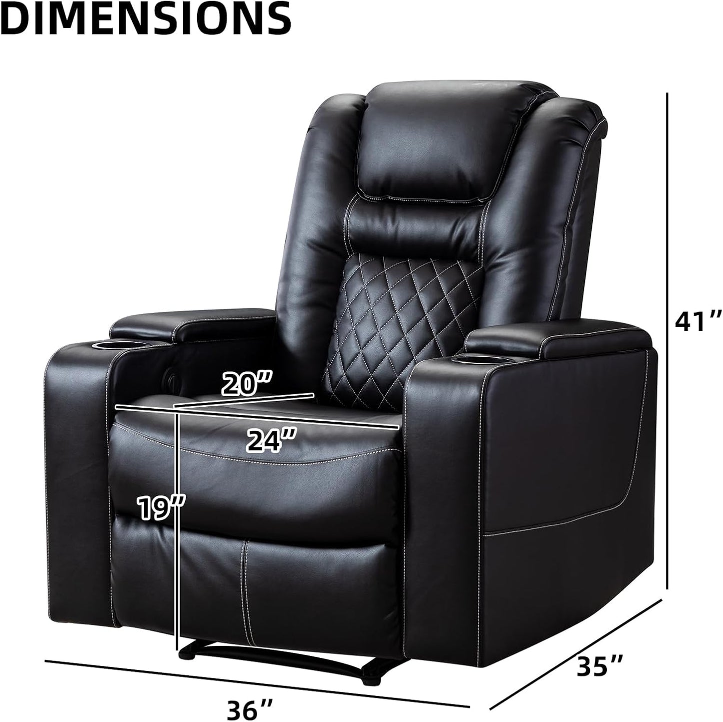 CANMOV Electric Power Recliner Chair with USB Ports and Cup Holders, Breathable Leather Home Theater Seating with Hidden Arm Storage (Black)