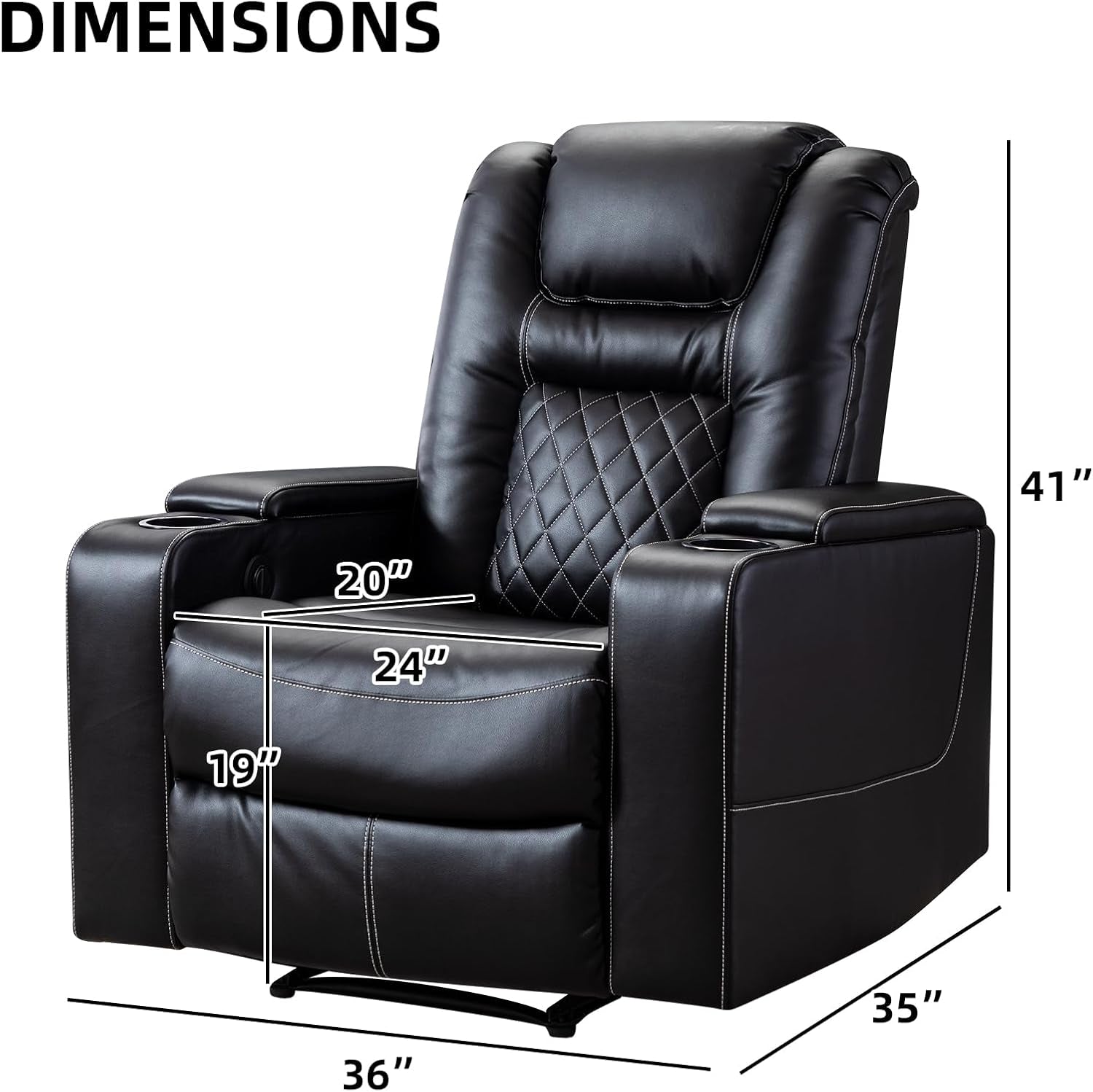 CANMOV Electric Power Recliner Chair with USB Ports and Cup Holders, Breathable Leather Home Theater Seating with Hidden Arm Storage (Black)