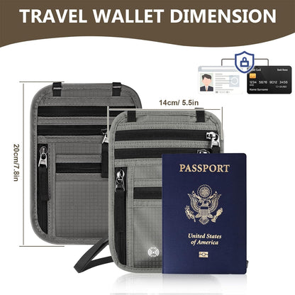 RFID-Blocking Travel Neck Wallet – Passport Holder with 5 Compartments
