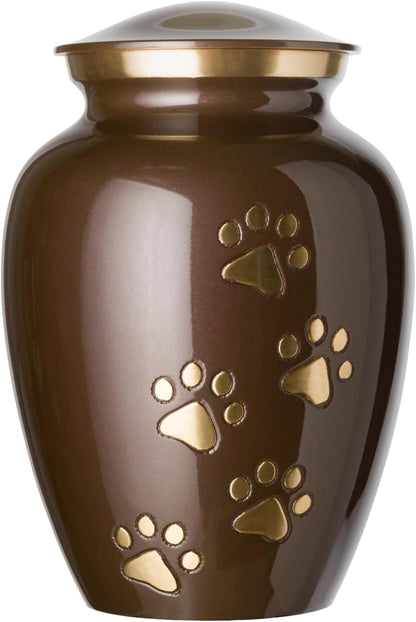 Ottillie Paws Legacy Series Pet Urn for Dogs and Cats, Handmade Brass Memorial Cremation Urn (Small - Pets up to 25 Lbs, Pewter, Vertical Brass Paws)