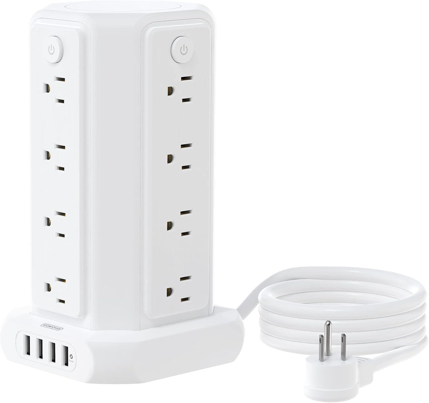Power Strip Tower Surge Protector, NTONPOWER 8 Outlet 5 USB Desktop Charging Station 1625W 13A, 6Ft Extension Cord Flat Plug, Individual Switches, 1080 Joules, Overload Protection for Home Office