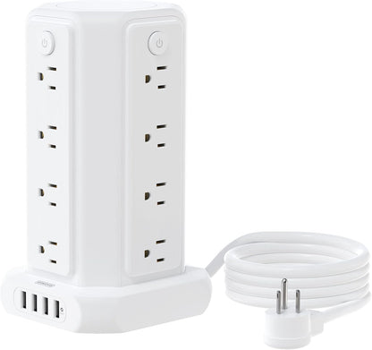 Power Strip Tower Surge Protector, NTONPOWER 8 Outlet 5 USB Desktop Charging Station 1625W 13A, 6Ft Extension Cord Flat Plug, Individual Switches, 1080 Joules, Overload Protection for Home Office