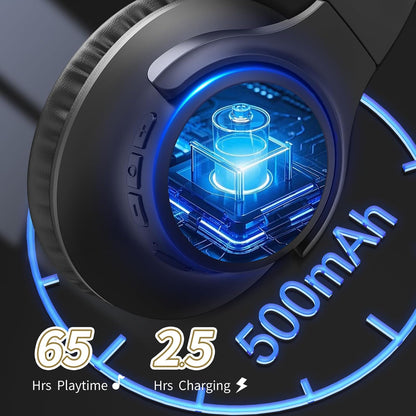 KVIDIO Bluetooth Headphones over Ear, 65 Hours Playtime Wireless Headphones with Microphone, Foldable Lightweight Headset with Deep Bass, Hifi Stereo Sound Low Latency for Travel Work Cellphone