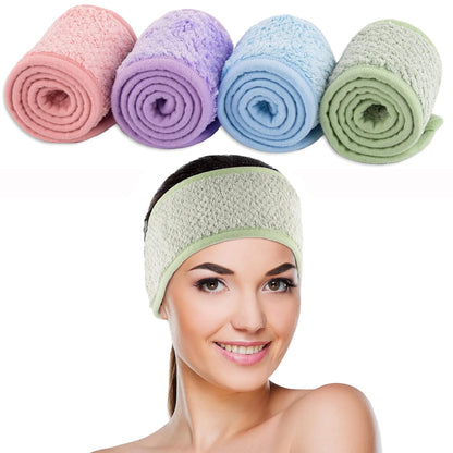 Whaline 4 Pack Spa Facial Headband, Pea Green, Pink, Beige, Light Gray | Makeup Hair Wrap, Adjustable Hair Band, Soft Towel Head Band, for Face Washing, Shower Sports Yoga