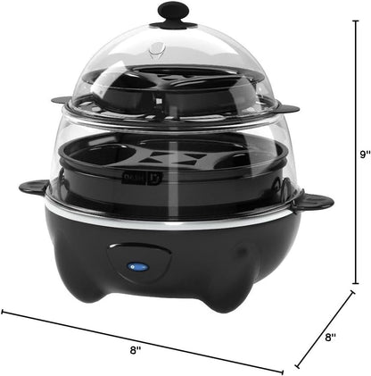 Ultimate Deluxe Rapid Egg Cooker - Perfectly Cook 12 Eggs, Poached, Scrambled, or Steamed with Auto Shut-Off - Sleek Black Design