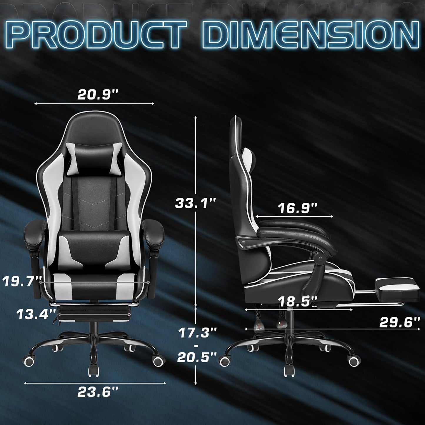 Homall Gaming Chair, Video Game Chair with Footrest and Massage Lumbar Support, Ergonomic Computer Chair Height Adjustable with Swivel Seat and Headrest (White)