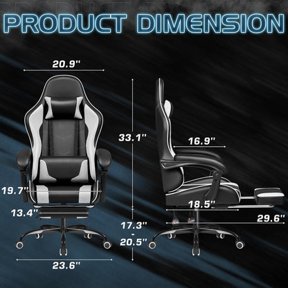 Homall Gaming Chair, Video Game Chair with Footrest and Massage Lumbar Support, Ergonomic Computer Chair Height Adjustable with Swivel Seat and Headrest (White)