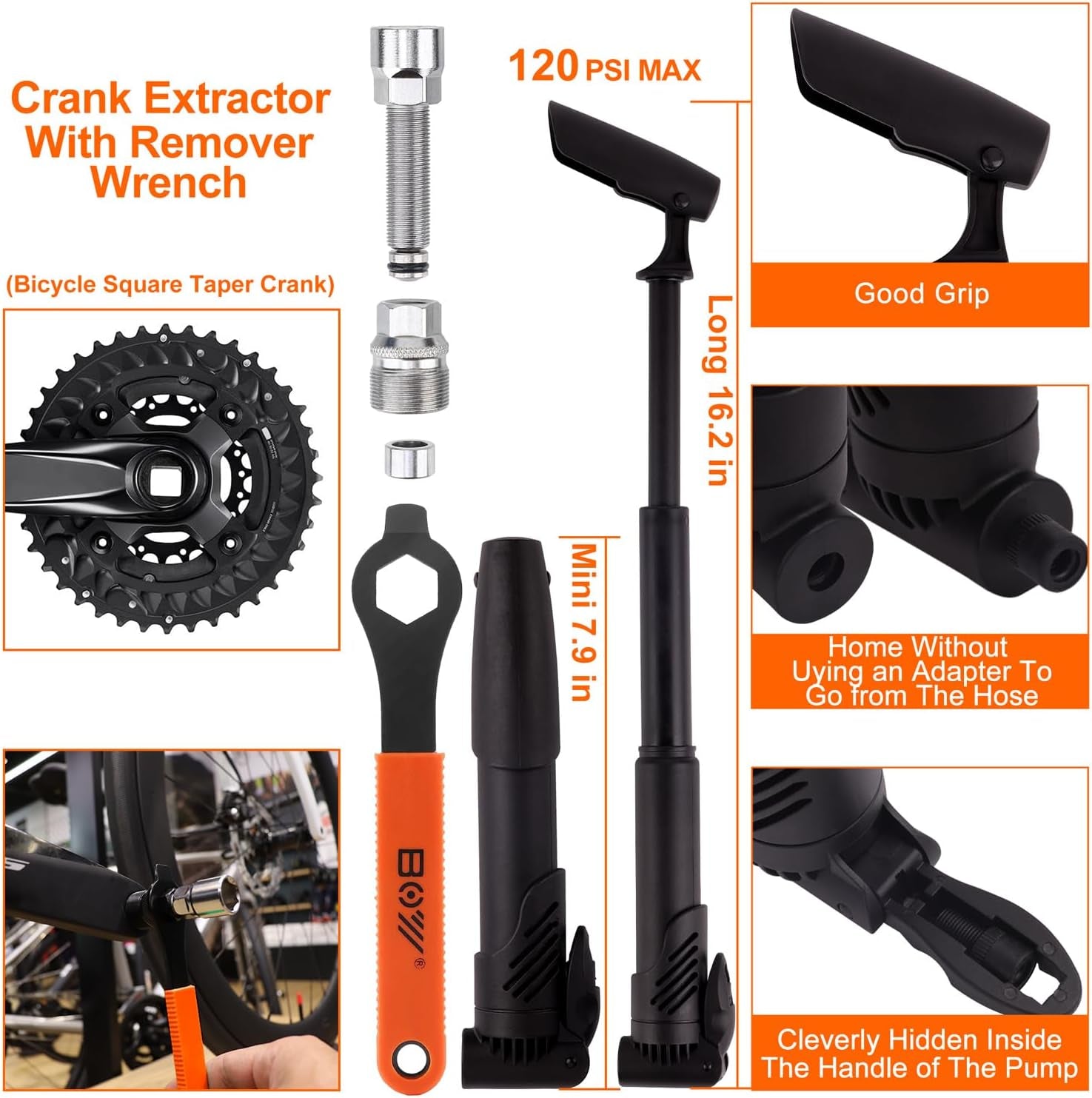 Bicycle Repair Bag with Tire Pump, Portable Tool Kit for Camping Travel - Bike Glueless Patches, Maintenance Essentials All in One Safety Kit