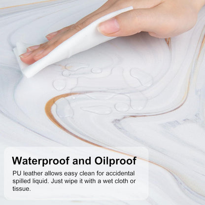 QIYI White Mouse Pad, Cute Marble Large Desk Mat, PU Leather Desk Protector Mousepad, Gold Grey Striped Waterproof Computer Keyboard Gaming Mouse Pads, Non Slip Extended Writing Pad 31.5" X 15.7"