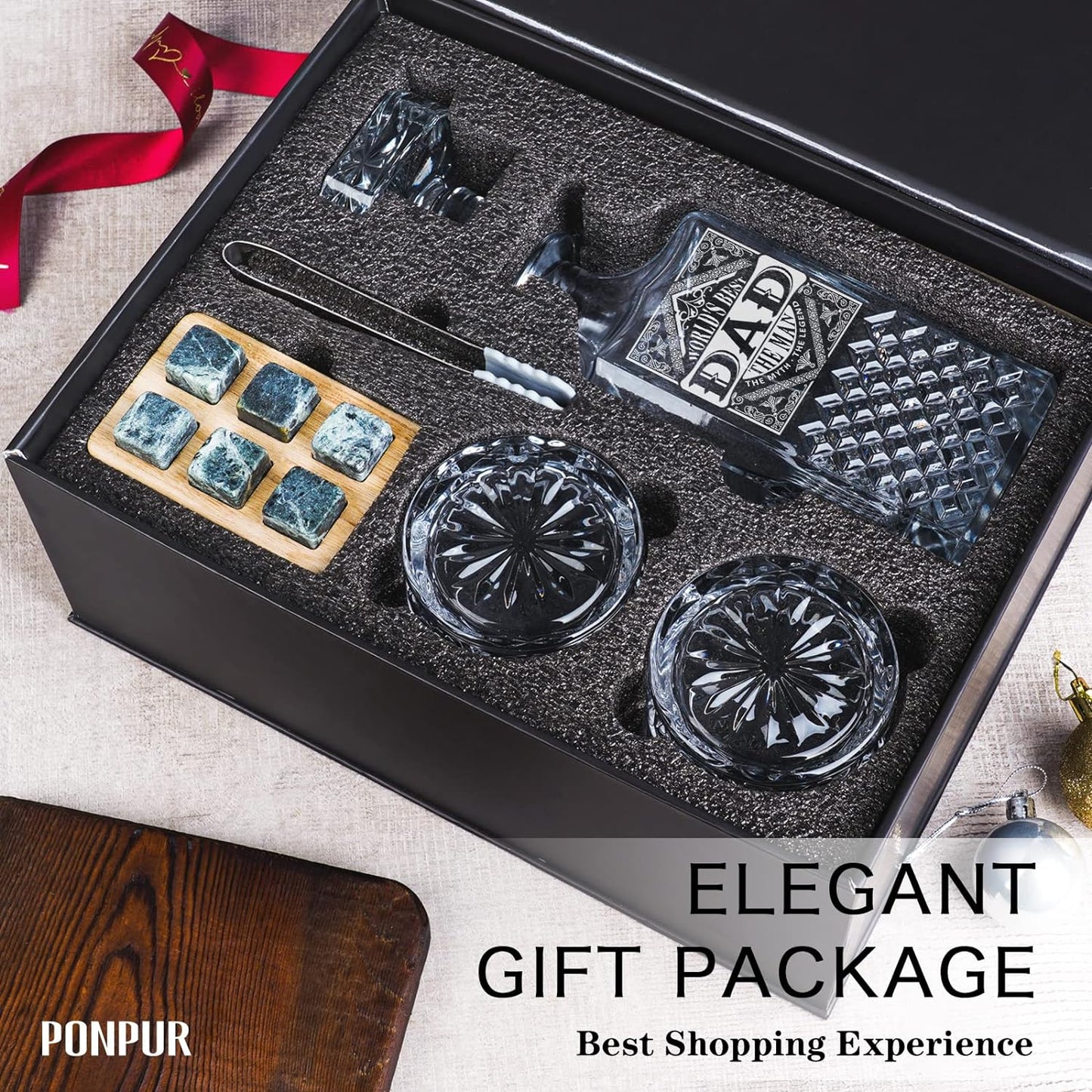 Gift Whiskey Decanter Set with 2 Glasses, Unique Cool Dad Birthday Gift from Daughter Son, Best Christmas Retirement Present for Man Father