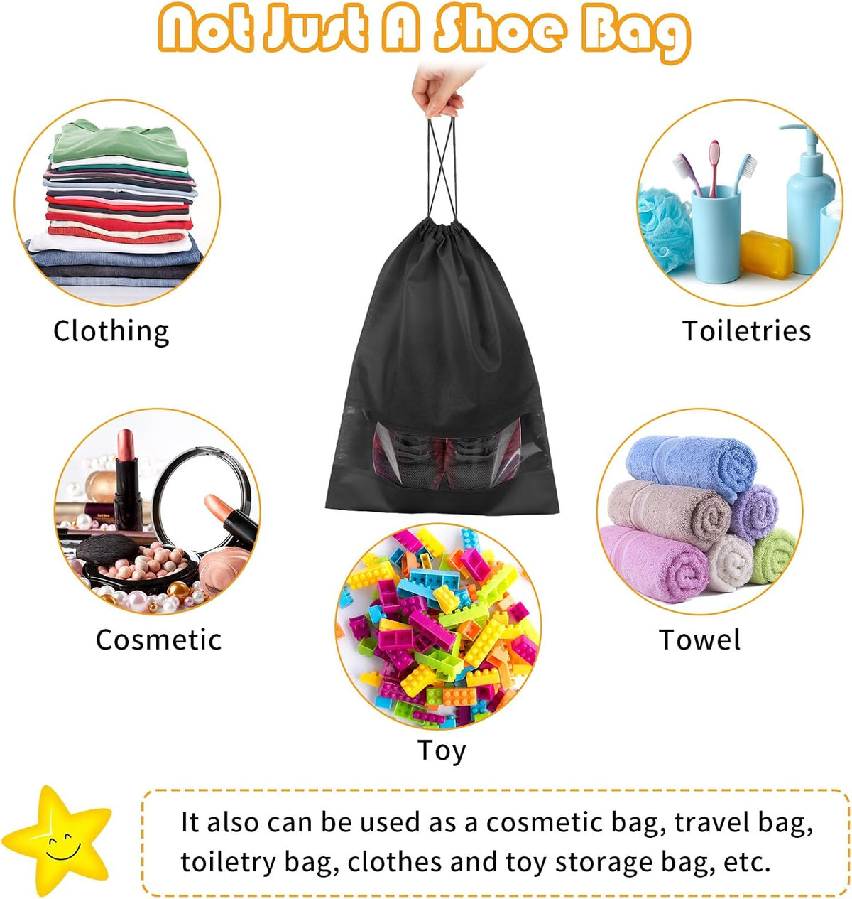 10-Pack Travel Shoe Bags with Clear Windows – Breathable Drawstring Shoe Organizer