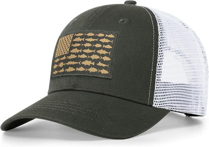 American Fish Flag Trucker Hat, Fishing Gifts for Men, Snapback Fishing Hat Perfect for Fishing and Daily Use