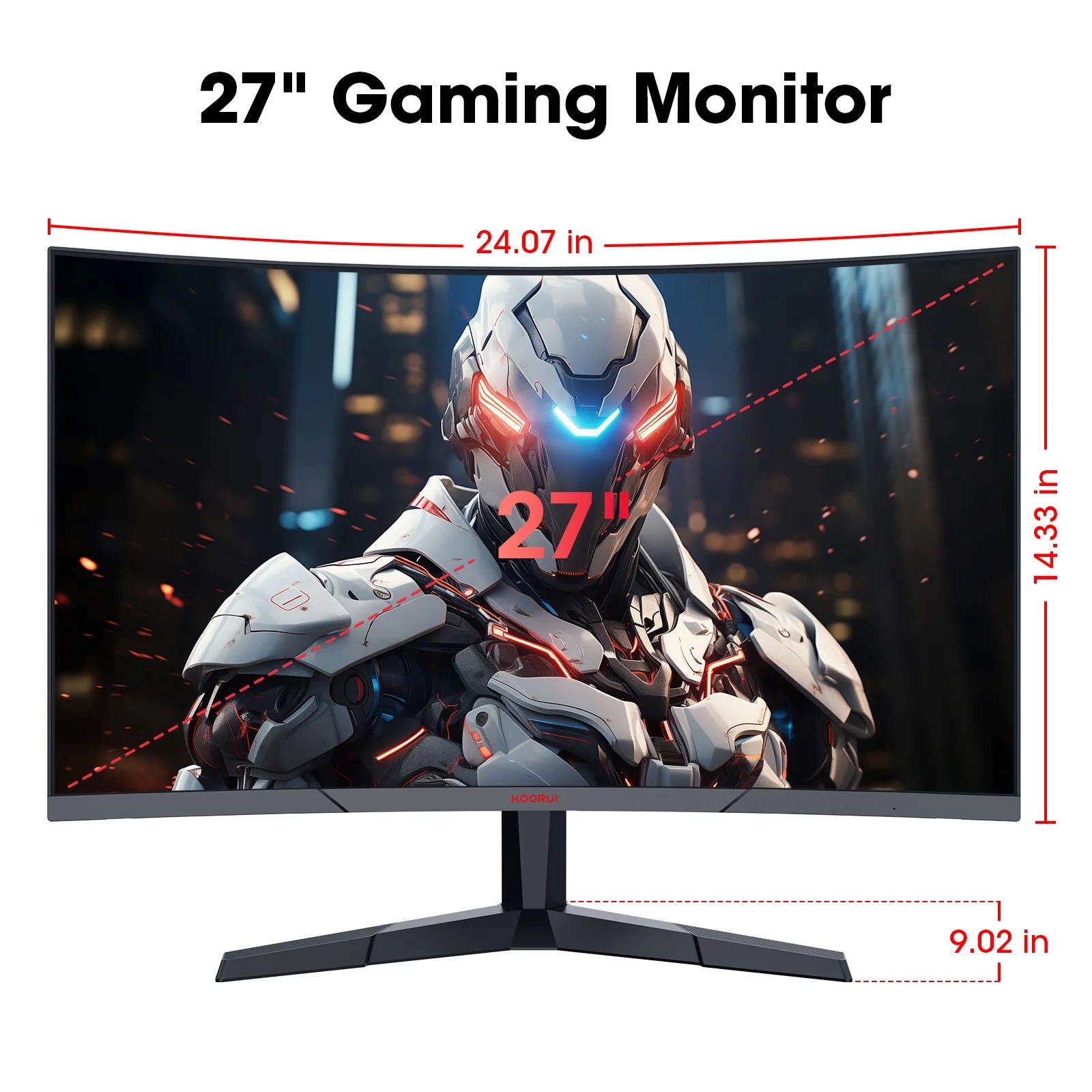 KOORUI 27 Inch Curved Gaming Monitor, 180Hz FHD Computer Monitors, 100% Srgb, Adaptive-Sync, 27E6CA
