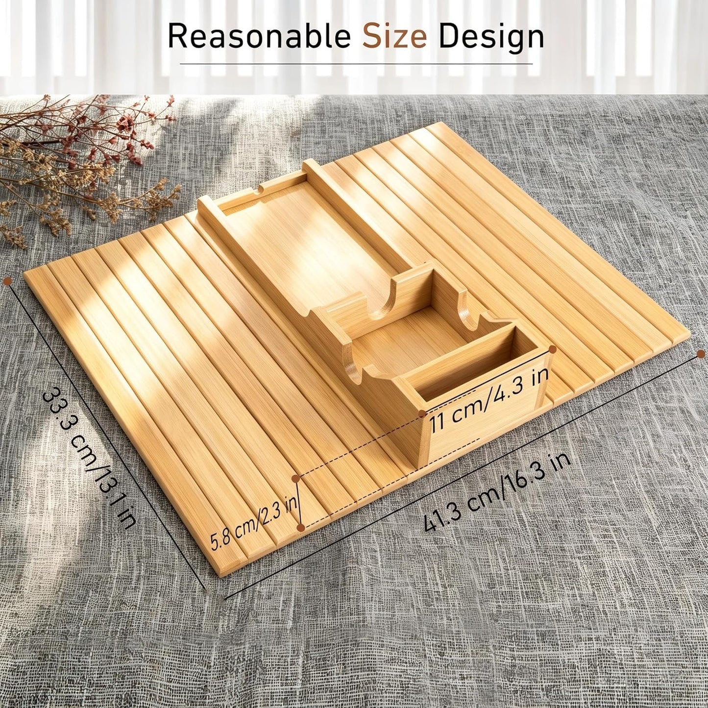 Yoshiky Bamboo Couch Armrest Table, Couch Arm Tray with Removable Couch Cup Holder, 2 in 1 Design Foldable Anti-Slip Bamboo Couch Tray and Sofa Cup Holder for Drink