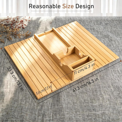 Yoshiky Bamboo Couch Armrest Table, Couch Arm Tray with Removable Couch Cup Holder, 2 in 1 Design Foldable Anti-Slip Bamboo Couch Tray and Sofa Cup Holder for Drink