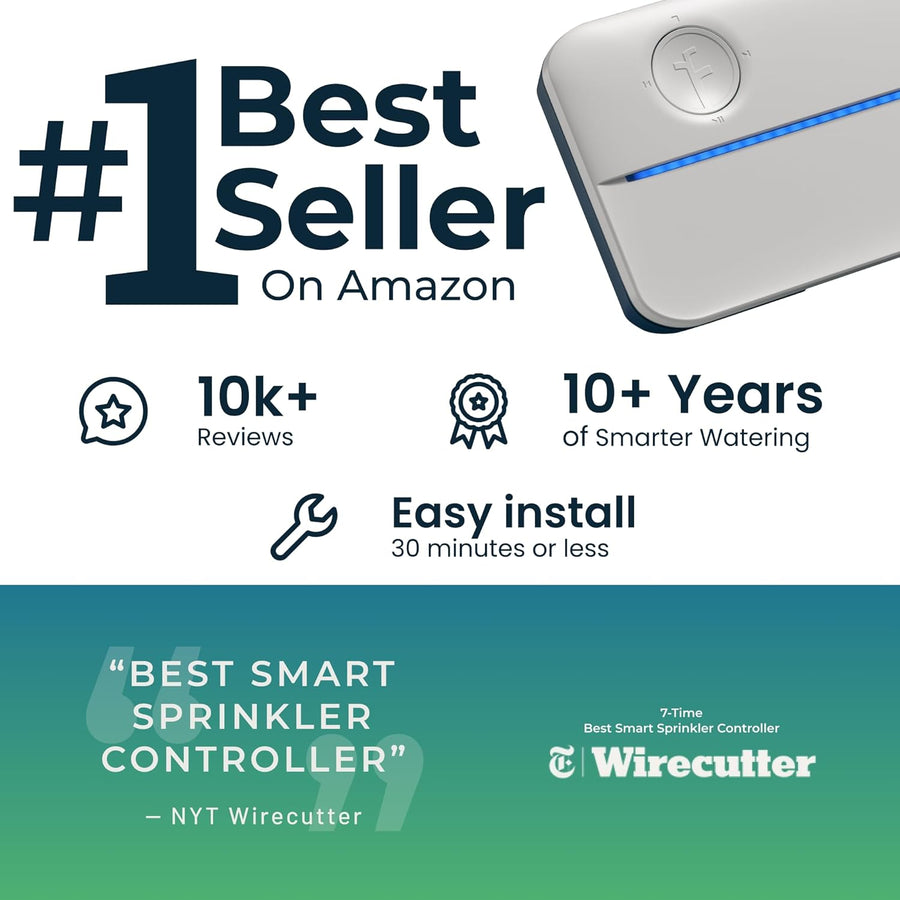 Rachio Wifi Smart Sprinkler Controller (8-Zone Irrigation Remote Control) – App-Based Scheduling, Local Weather Intelligence, Rain Skips, Easy DIY Install