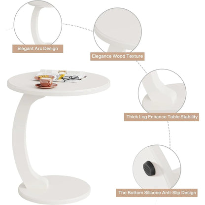 Solid Wood round End Table Mid Century C-Shaped Side Table for Living Room & Bedroom