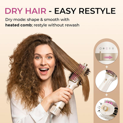 VaultAir™ Pro Styler Upgraded 5-In-1 Blow Dryer Brush with Heated Comb - Volumizer Hair Dryer Brush for Wet & Dry Hair, Ideal for Thick Curly Hair, Salon Blowout, Frizz-Free Shiny Hair, Reduced Heat Damage - 70Mm