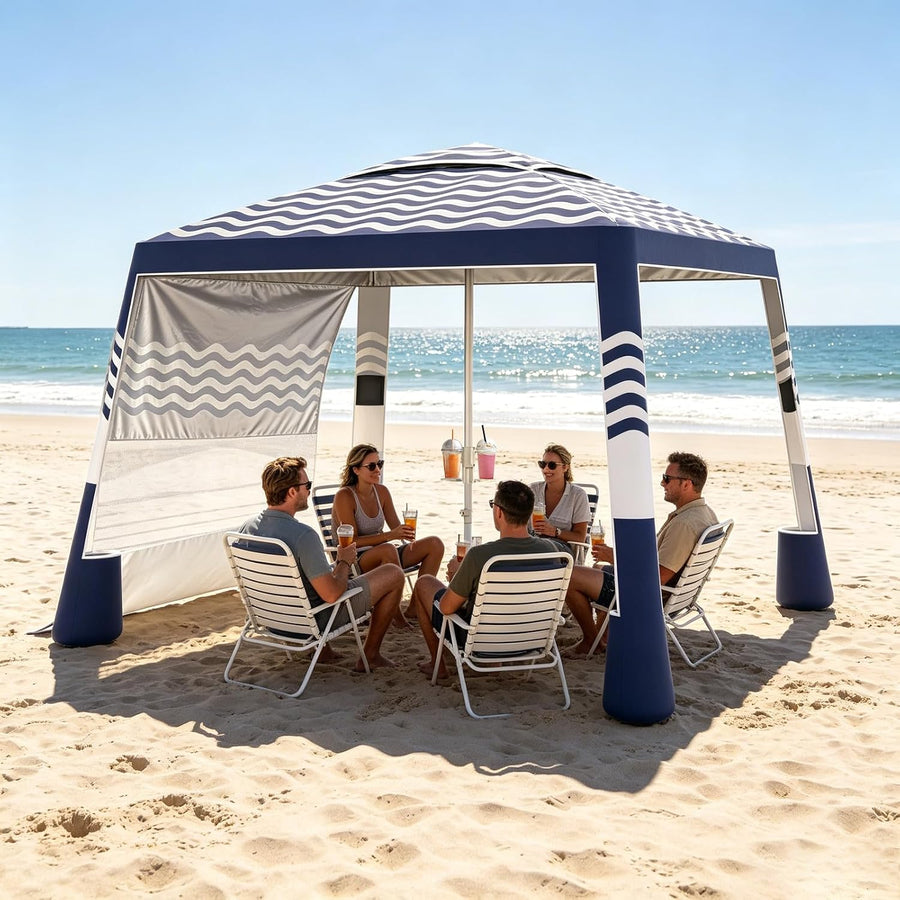 Beach Cabana, 8'X 8' Beach Canopy Tent Sun Shade, Beach Tent