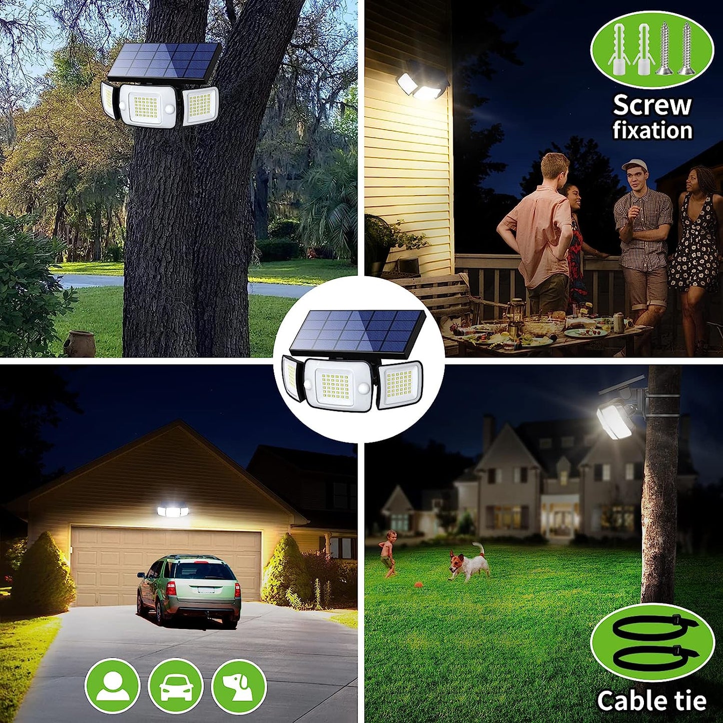 Intelamp Solar Outdoor Lights,6000Mah Motion Sensor with Dual Sensors,Waterproof Solar Flood Lights 270°Wide Angle for outside with 3 Modes