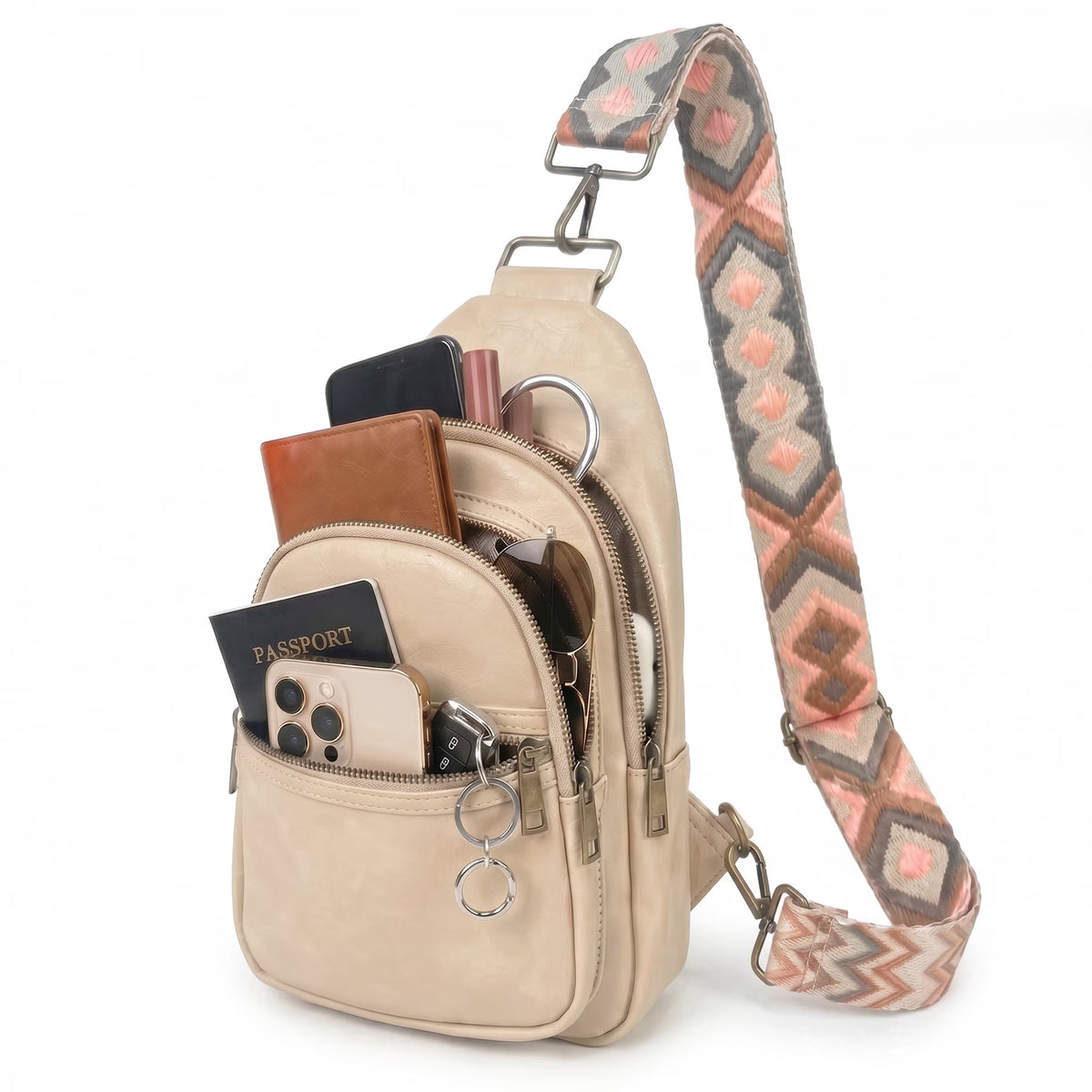 Unisex Brown Crossbody Sling Bag – Water-Resistant PU Leather Travel Bag