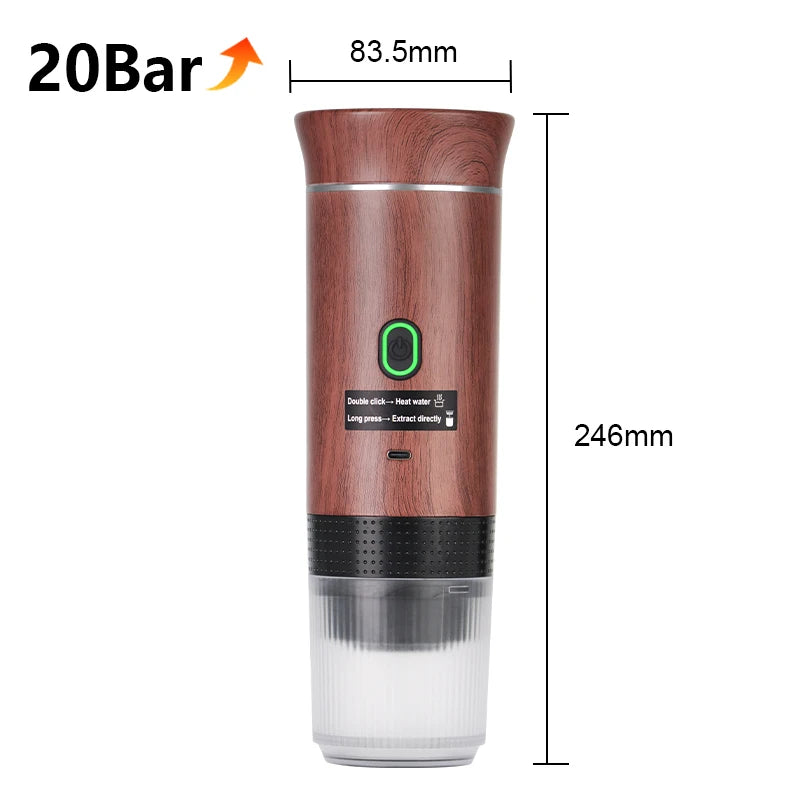 Portable Wireless Electric Espresso Coffee Maker for Car and Home - 3-in-1 Capsule and Ground Coffee Travel Machine