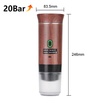 Portable Wireless Electric Espresso Coffee Maker for Car and Home - 3-in-1 Capsule and Ground Coffee Travel Machine