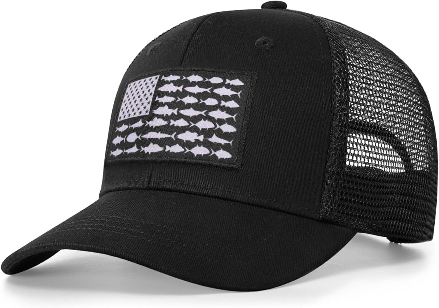 American Fish Flag Trucker Hat, Fishing Gifts for Men, Snapback Fishing Hat Perfect for Fishing and Daily Use