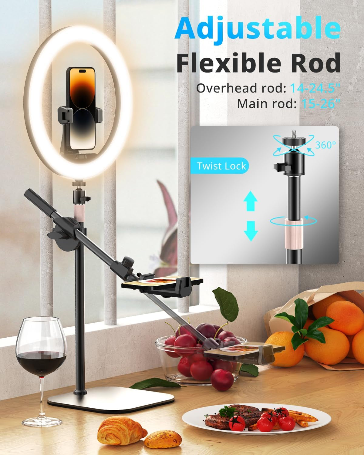 Ubeesize 12" Desk Ring Light with Stand and Phone Holder, Overhead Phone Mount for Video Recording, Zoom Meeting, Live Streaming, Tiktok, Youtube，Compatible with Iphone, Android, Cameras