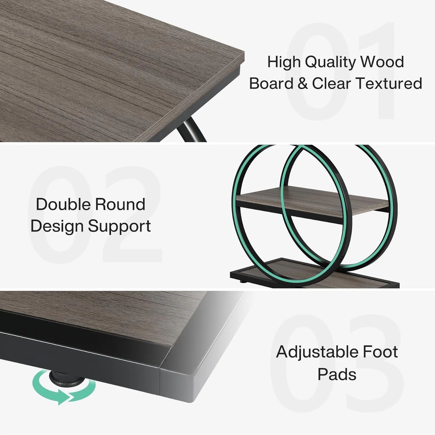 Narrow End Table with 3 Storage Shelves, Wood Side Table for Living Room