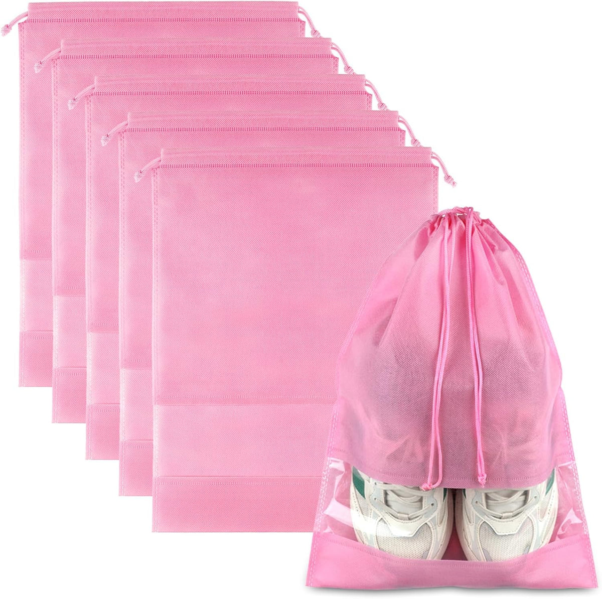 10-Pack Travel Shoe Bags with Clear Windows – Breathable Drawstring Shoe Organizer