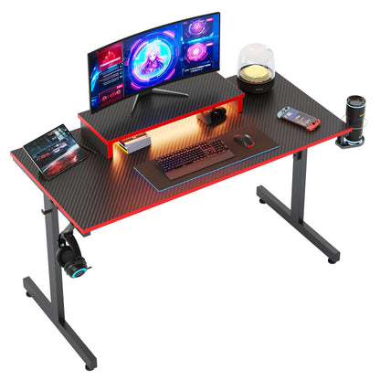 Bestier 42" Gaming Desk PC Computer Office Gamer Table Desk with LED Lights & Monitor Stand in Red