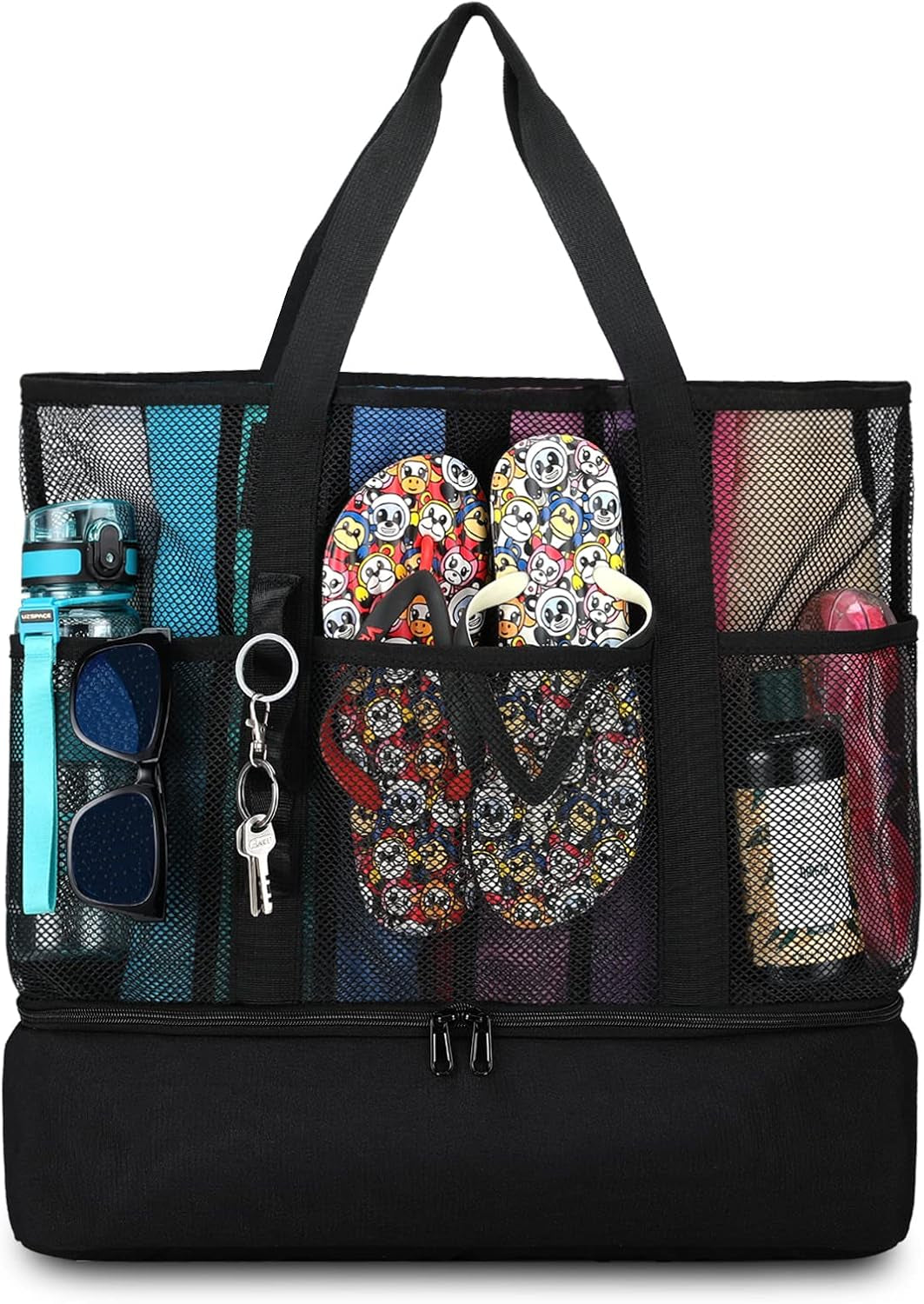 Beach Bag with Cooler,Mesh Beach Bags for Women Sandproof for Pool and Swimming Travel Daily with Durable 8 Pocket