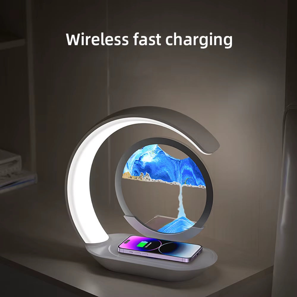 15W Wireless Charger with Quicksand Painting Night Lamp Table Top Decoration Fast Charging Station for Iphone 16 Pro Max Charger