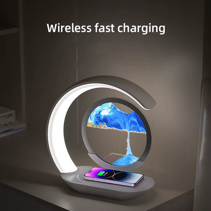 15W Wireless Charger with Quicksand Painting Night Lamp Table Top Decoration Fast Charging Station for Iphone 16 Pro Max Charger
