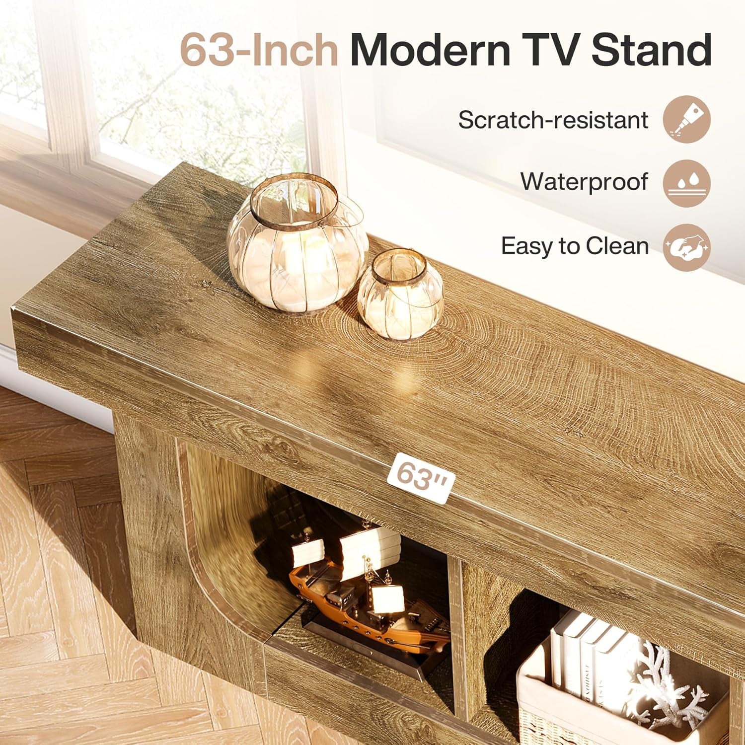 Tribesigns TV Stand for 70-Inch Tvs, 63-Inch Entertainment Center with Storage Shelf, Modern Wood TV Console for Living Room, Bedroom, Brown