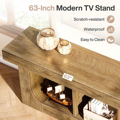 Tribesigns TV Stand for 70-Inch Tvs, 63-Inch Entertainment Center with Storage Shelf, Modern Wood TV Console for Living Room, Bedroom, Brown