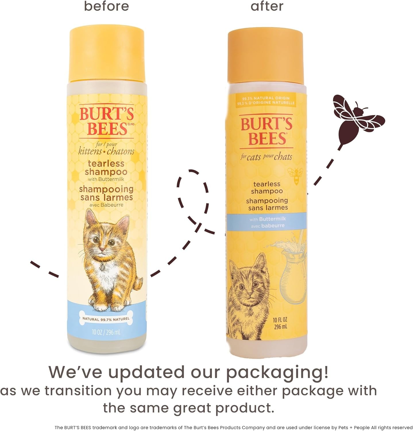 Burt'S Bees for Pets Tearless Kitten Shampoo with Buttermilk and Honey, 99% Natural Origin Gentle Cat Shampoo for Sensitive and Itchy Skin, Ph Balanced and Fragrance-Free, 10 Fl Oz