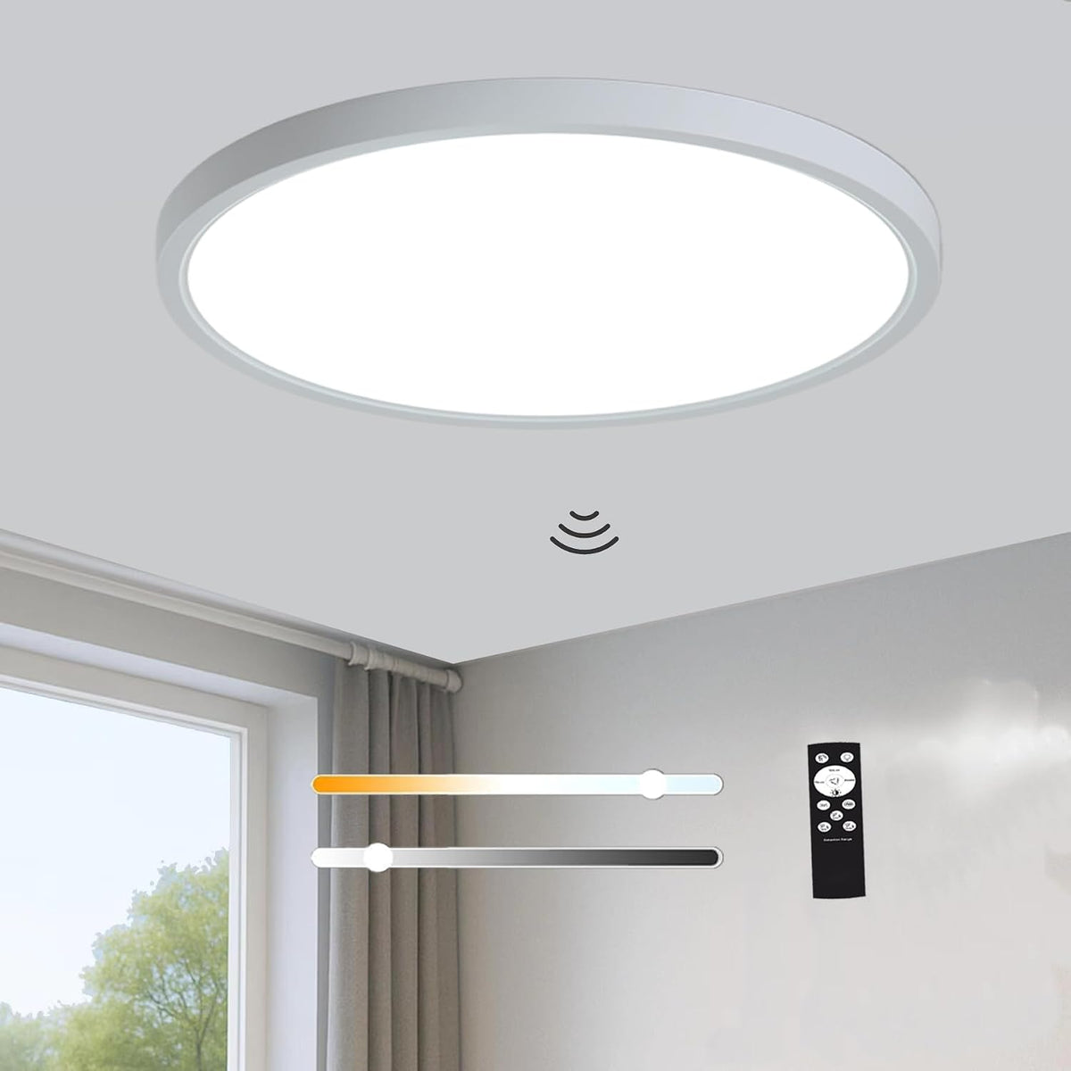 ZCHYLED 12-Inch Motion Sensor Ceiling Light – 2400LM Dimmable LED with Remote