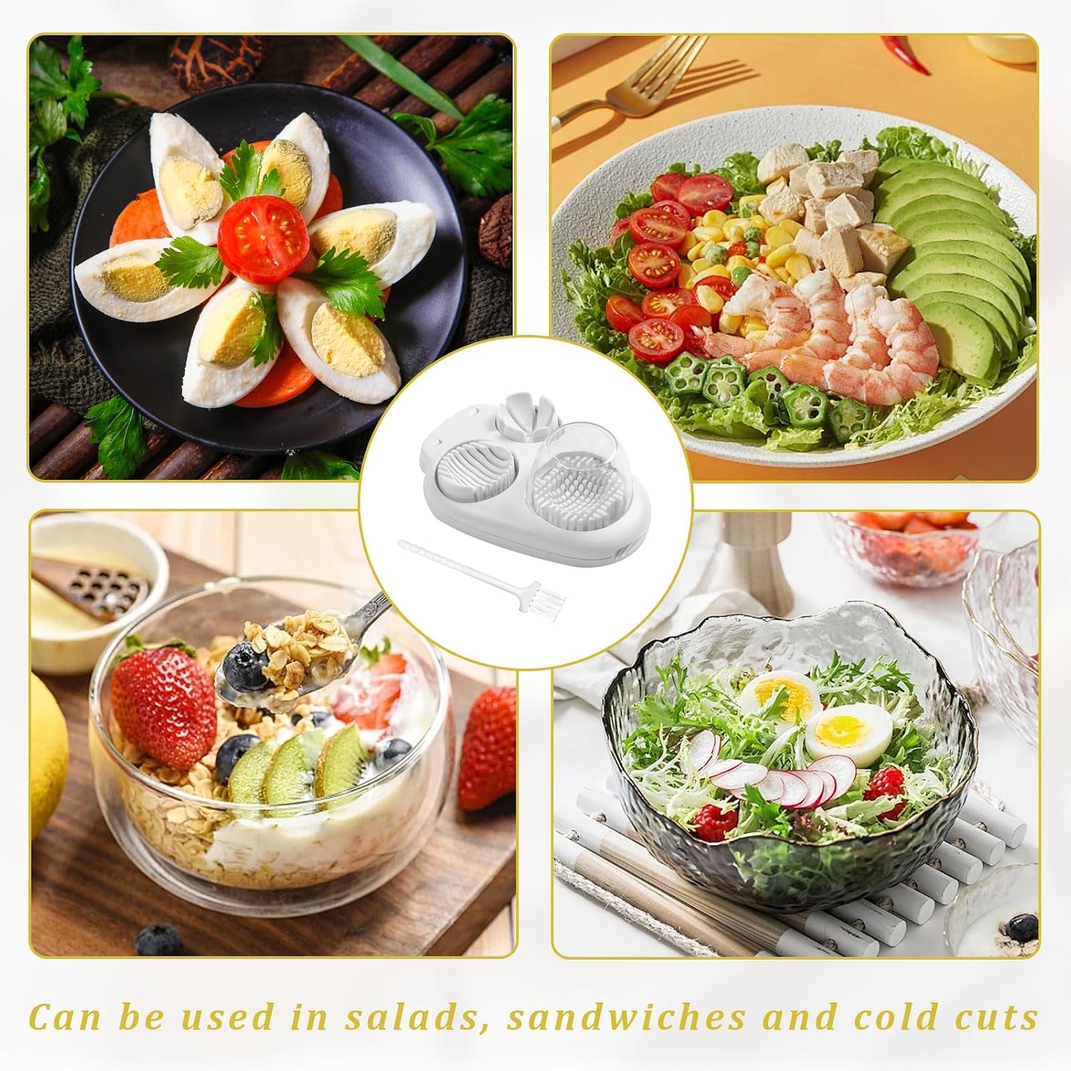 2 Pcs 3 in 1 Egg Slicer,Egg Slicer for Hard Boiled Eggs,Stainless Steel Strawberry Slicer,Egg Cutter,Egg Opener for Hard Boiled Eggs,3 Slice Modes for Strawberry, Mushroom, Grape, Cherry Tomato