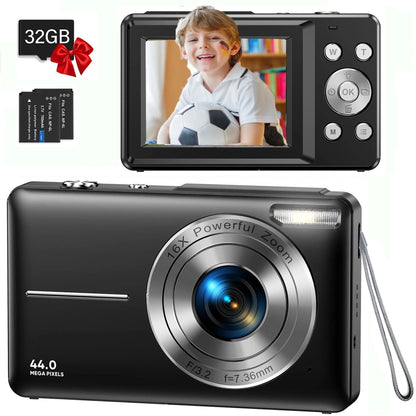 ACTITOP Digital Camera FHD1080P 44MP Portable Camera for Kids 2.4"LCD Screen Small Video Camera with 32G Card