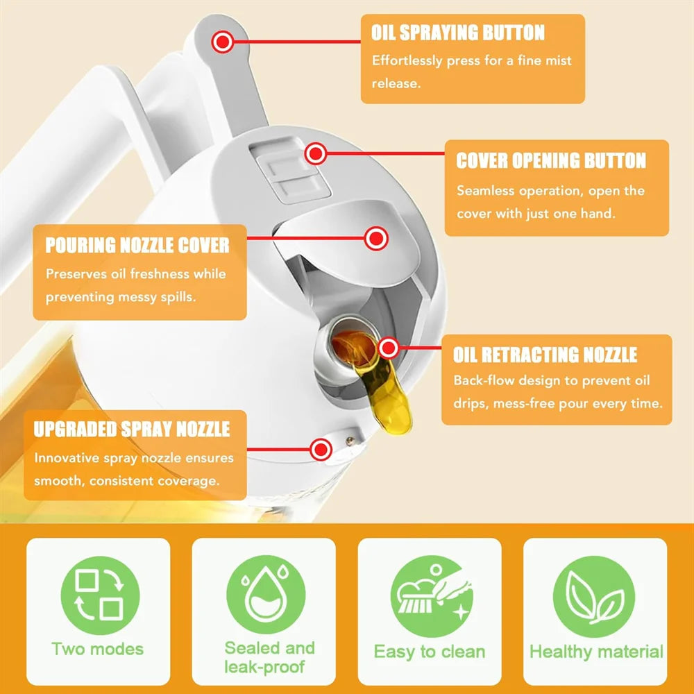 16Oz/470Ml Glass Oil Dispenser with Automatic Flip Lid 2In1 Kitchen Bottle,Cooking Sprayer,Leak-Proof Design,Oil Spray Bottle