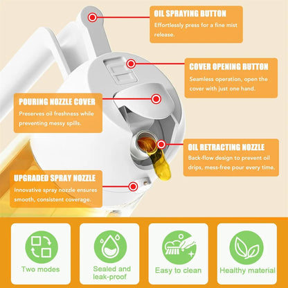 16Oz/470Ml Glass Oil Dispenser with Automatic Flip Lid 2In1 Kitchen Bottle,Cooking Sprayer,Leak-Proof Design,Oil Spray Bottle