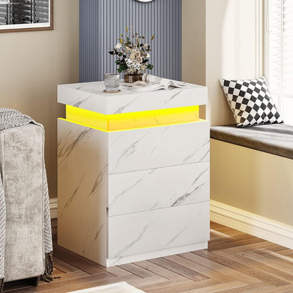 Bedroom Nightstand Charging Station LED Lights Sliding Top Drawers