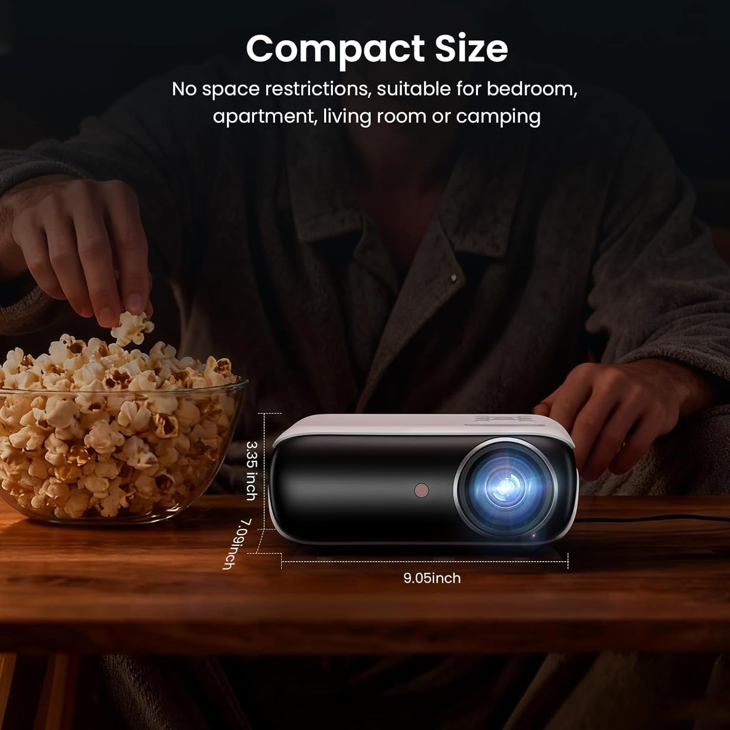 HAPPRUN Native 1080P Bluetooth Mini Projector, Full HD Portable Outdoor Movie Projector with Built-In Speaker, Compatible with Smartphone, HDMI, USB, AV, Fire Stick, PS5 for Home, Bedroom, Outdoor Use