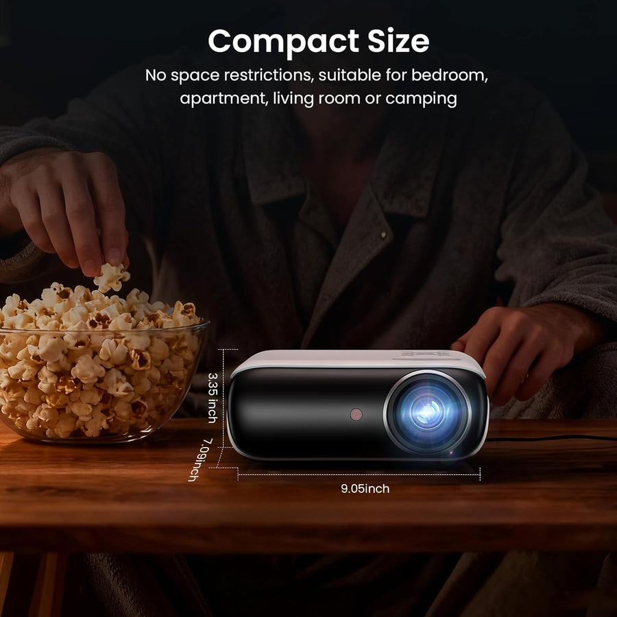 HAPPRUN Native 1080P Bluetooth Mini Projector, Full HD Portable Outdoor Movie Projector with Built-In Speaker, Compatible with Smartphone, HDMI, USB, AV, Fire Stick, PS5 for Home, Bedroom, Outdoor Use