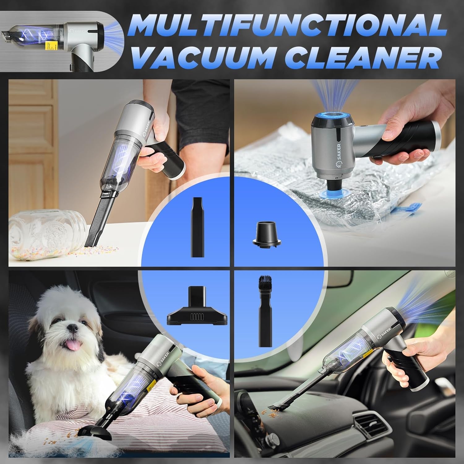 Handheld Car Vacuum Portable Cordless17000Pa Mini Vacuums Rechargeable Foldable Vacuum Cleaner with Brushless Motor for Gifts Home,Office Pet HL132 Black