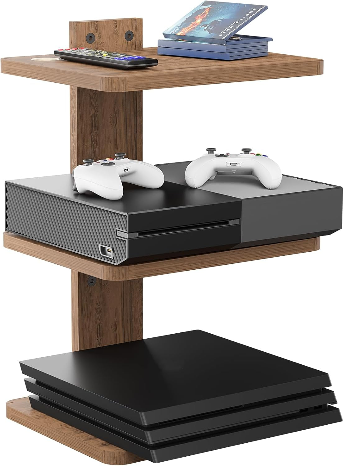 Floating TV Shelves for Wall, Projector Shelf Holds up to 22Lbs, Wooden Wall Mounted Shelves for DVD Players, Cable Boxes,Game Consoles, Living Room Decor Accessories (CS303N), 3 Shelf, Wood